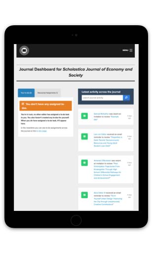 Scholastica peer review software on a tablet device.