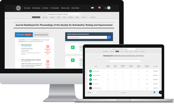 Scholastica peer review software on multiple devices.