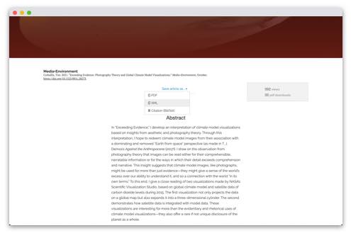 An article that was typeset by the Scholastica production service, highlighting the XML download feature.