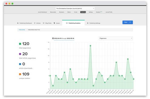 Scholastica open access journal publishing platform publishing analytics suite.